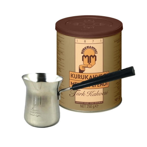 Set de Café Turco Kurukahveci Mehmet Efendi 250g con Cezve