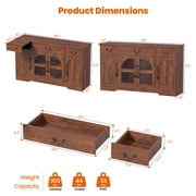 Keenstone Expandable Buffet Cabinet with Storage, 55.1 W Sideboard Cabinet with Drawers and Glass Doors, Coffee Bar Cabinet with Adjustable Shelves, Dark Brown