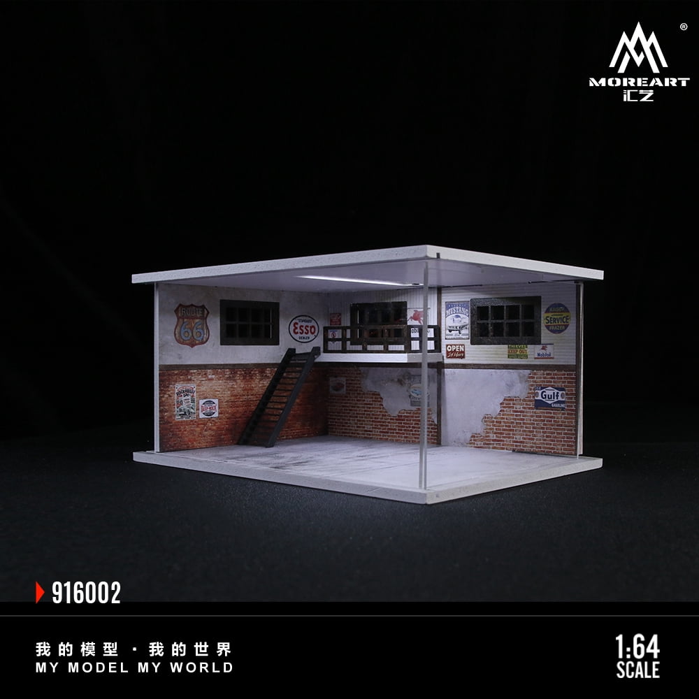 1:64 Scale Diorama Car Garage Model, LED Lighting Shown Scene Display Model, Diecast Car Model Display Case, Parking Lot Showcase, Showroom Scene Building Model Toy Gifts