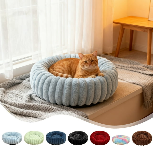 Rabbit Plush Pet Bed 1Pcs 40cm Winter Warm Pet Kennel Bed Plush Rabbits Fleece Fabric with Enclosed Ribbed Design and Non-Shift Base for Cats and Small Dogs JASKFLY