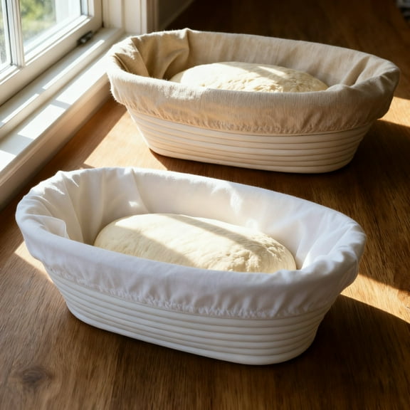 2 Pack Banneton Sourdough Proofing Set - Oval Dough Rising Bowls, Durable & Anti-Mold for Professional & Home Baking