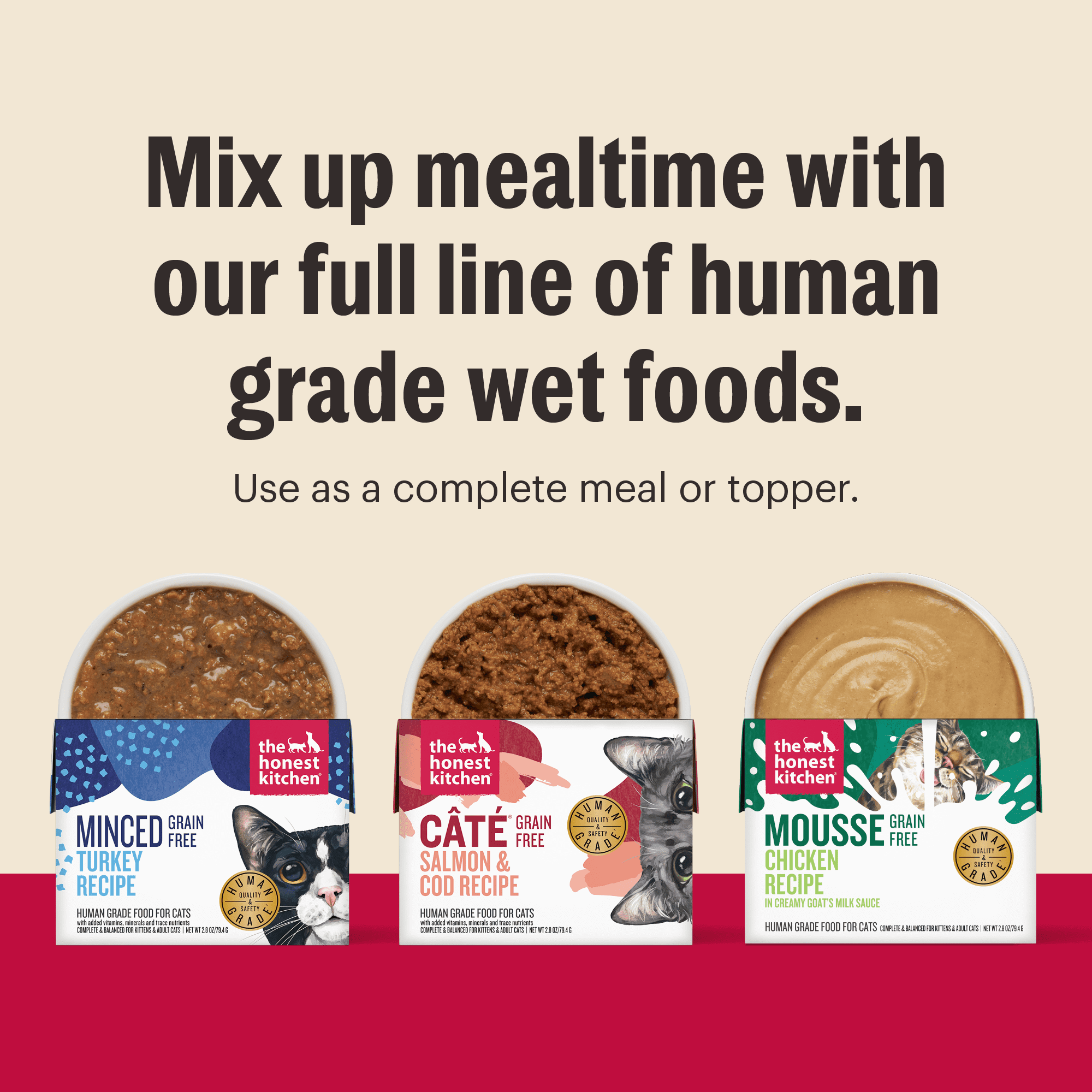 The Honest Kitchen Grain Free Minced Wet Cat Food Variety Pack in Bone Broth Gravy, Human Grade Recipes with Chicken, Turkey, Chicken & Duck, Salmon & Cod, Complete Meal, 2.8 oz, 8 Pack