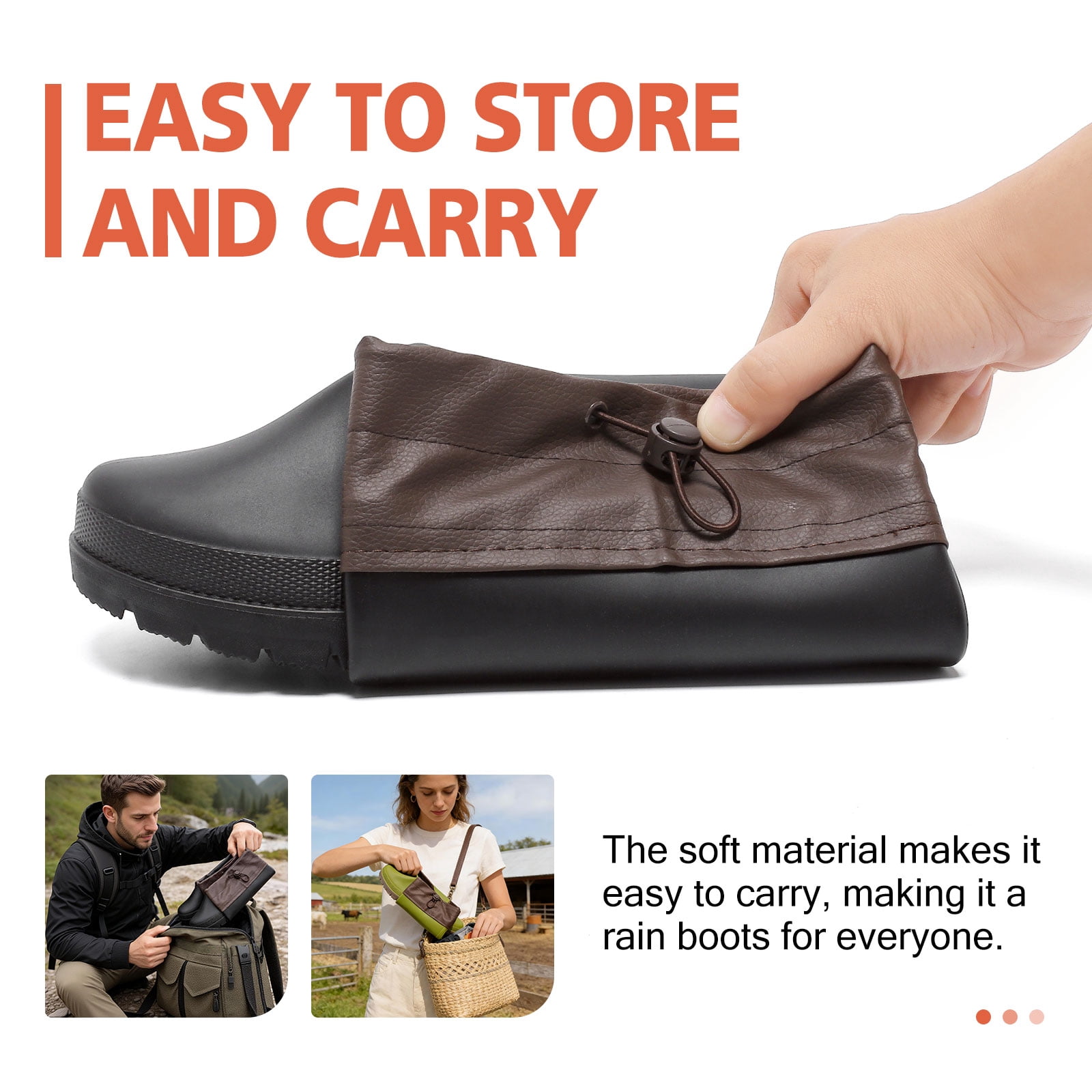 Lcamaw Women's Tall Rain Boots Mens Packable Waterproof Anti-Slip Knee High Rubber Boots Lightweight Adjustable Drawstring Wide calf Garden Fishing Shoes Outdoor Work