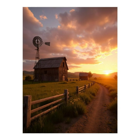 Diamond Art Kit for Adults, Sunset Over Rustic Farm Path Diamond Painting for Adults Beginners, 5D DIY Diamond Art Painting Kits, Colorful Diamond Painting Craft for Home Decor 12x16