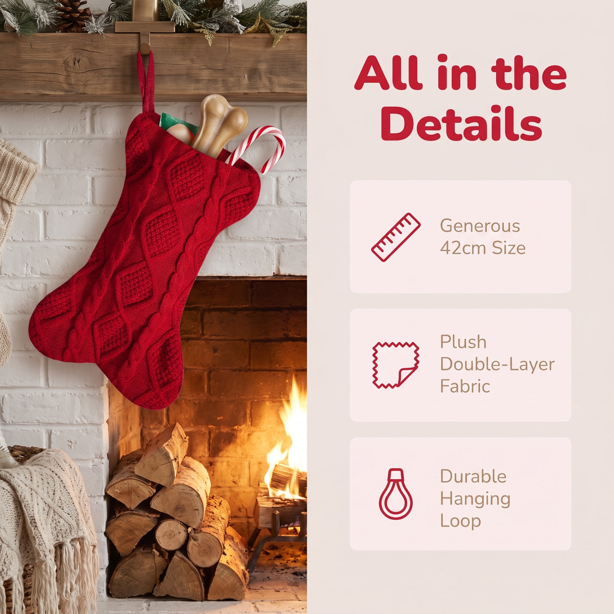 Unique Bargains Cartoon Christmas Stockings Luxury Tiered Mantel Accents Red 17"