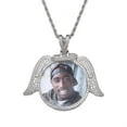thumbnail image 1 of Saintda Angel Wing Custom Made Photo Round Shape Pendant With 3mm Rope Chain Solid Back Paved AAA Cubic Zircon Stones Birthday Anniversaries Gift, 1 of 5