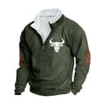 thumbnail image 3 of DODADAWANJ Mens Quarter Zip Sweatshirt Bull Graphic Stand Collar Sweatshirts Big and Tall Elbow Padded Pullover for Resort Vacation Camping Army Green XXL, 3 of 4