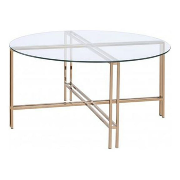 HomeRoots 486055 18 x 35 x 35 in. Champagne & Clear Glass Round Coffee Table