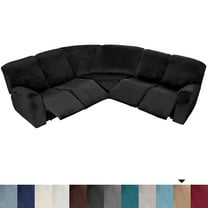 TOPCHANCES Velvet Recliner Sofa Covers, 5 Seat Corner Sofa Covers Stretch Furniture Protector Including 2 Arm Pieces, 4 Seat and Backrest Pieces and 1 Corner Piece, Black