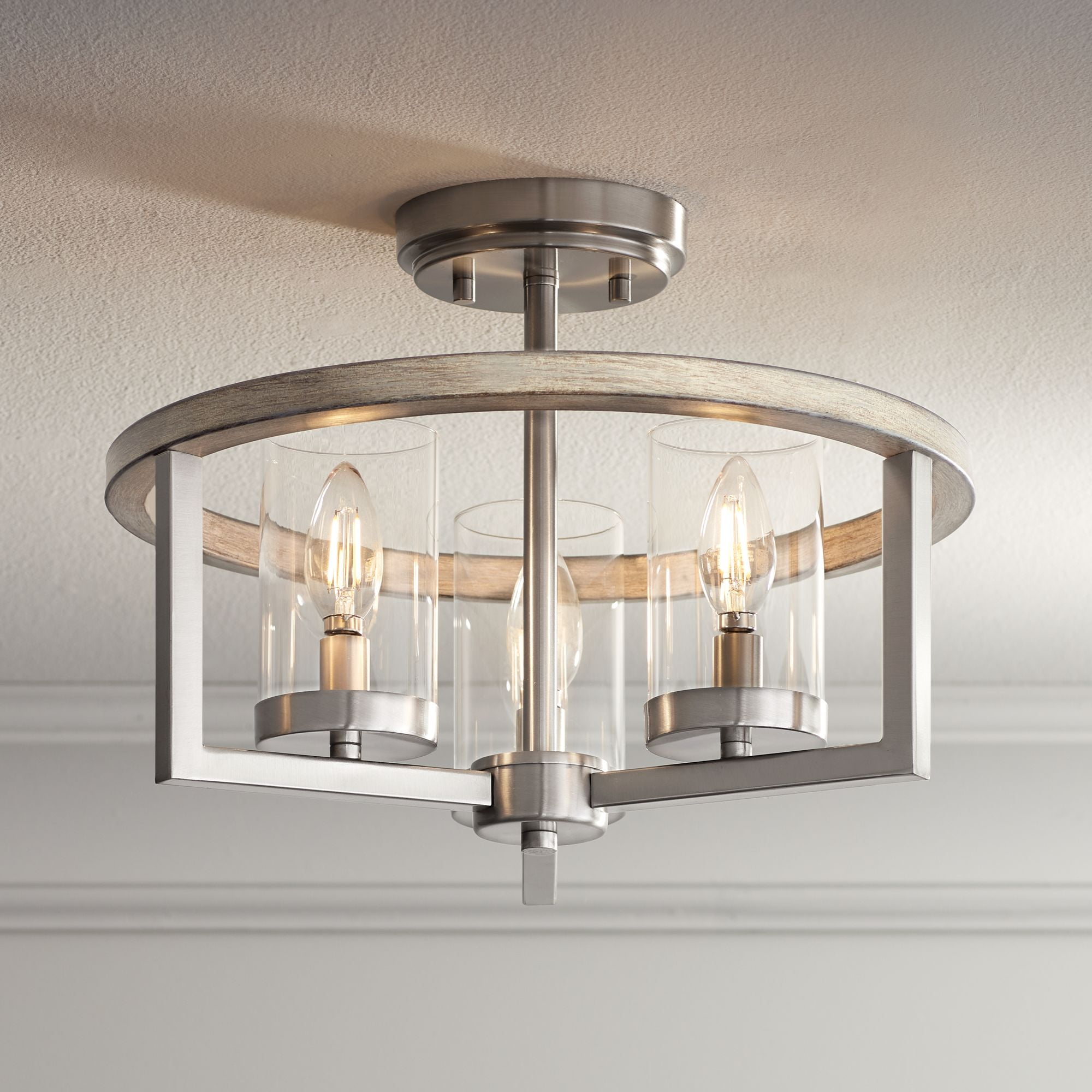 Possini Euro Design Modern Industrial Ceiling Light Semi Flush Mount Fixture 15" Wide Brushed