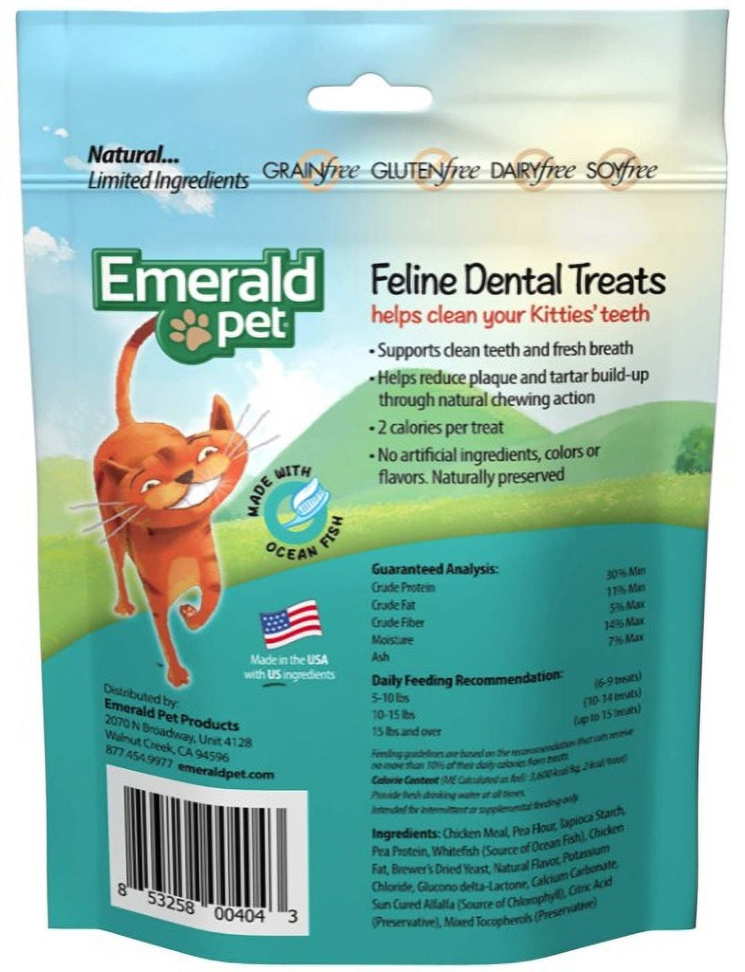 6 Pack Emerald Pet Feline Dental Treats Ocean Fish Flavor [Cat Dental Treats, Bulk Cat Supplies, Emerald Pet] 18 oz (6 x 3 oz)