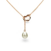 ADDURN 10-11mm White Freshwater Pearl and Rose Gold Over Sterling Silver Heart Chain Necklace