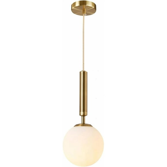 KCO Luminaire Suspendu Moderne à Globe Suspension Blanche et Dorée Lampe Suspendue Ronde en Verre pour Îlot de Cuisine
