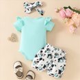 thumbnail image 3 of Kaprioy Girls Summer Outfits Cute Ruffle Sleeve Cow Print Romper Shorts Set Soft Infant Newborns Toddlers Outfits, 3 of 7