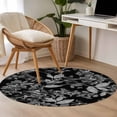 Abstract Black 4FT Round Area Rugs for Living Room and White Flowers ...