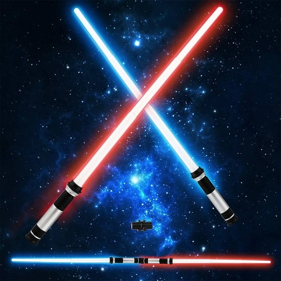 NUAHRHY 2Pcs Retractable Glow Sword Lights LED and Connector with Music and 7 Colors Changing Light Swords Luminous Saber Toys Gifts for Kids Boys