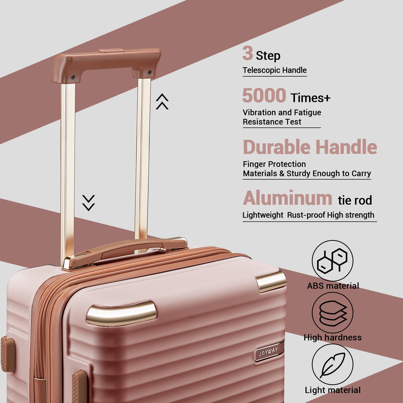 Joyway 3-Piece Carry-On Luggage Set with Swivel TSA Lock and Leather Carry Bag