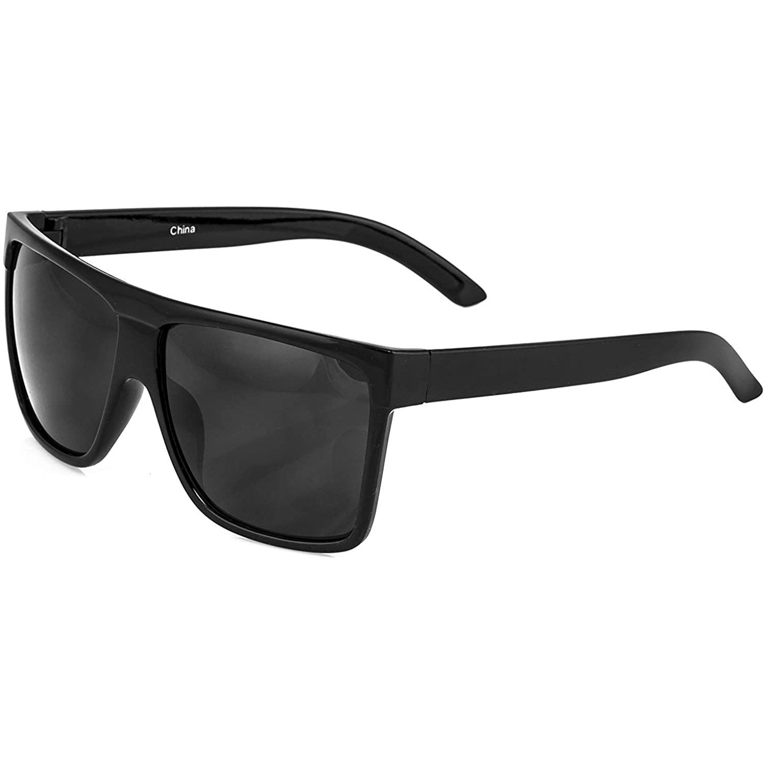Large Retro Style Square Black Traperzoid Flat Top Sunglasses Nerd Celebrity 
