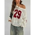 thumbnail image 3 of Women'S Y2k Going Out Tops Oversized Crochet Shirts Graphic V Jerseys Neck Pullover Sweater Red & White S, 3 of 8