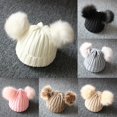 thumbnail image 3 of Chapeau Tricoté pour Bébé Fille Garçon Double Pompon Hiver Chaud Crochet Extensible, 3 of 5