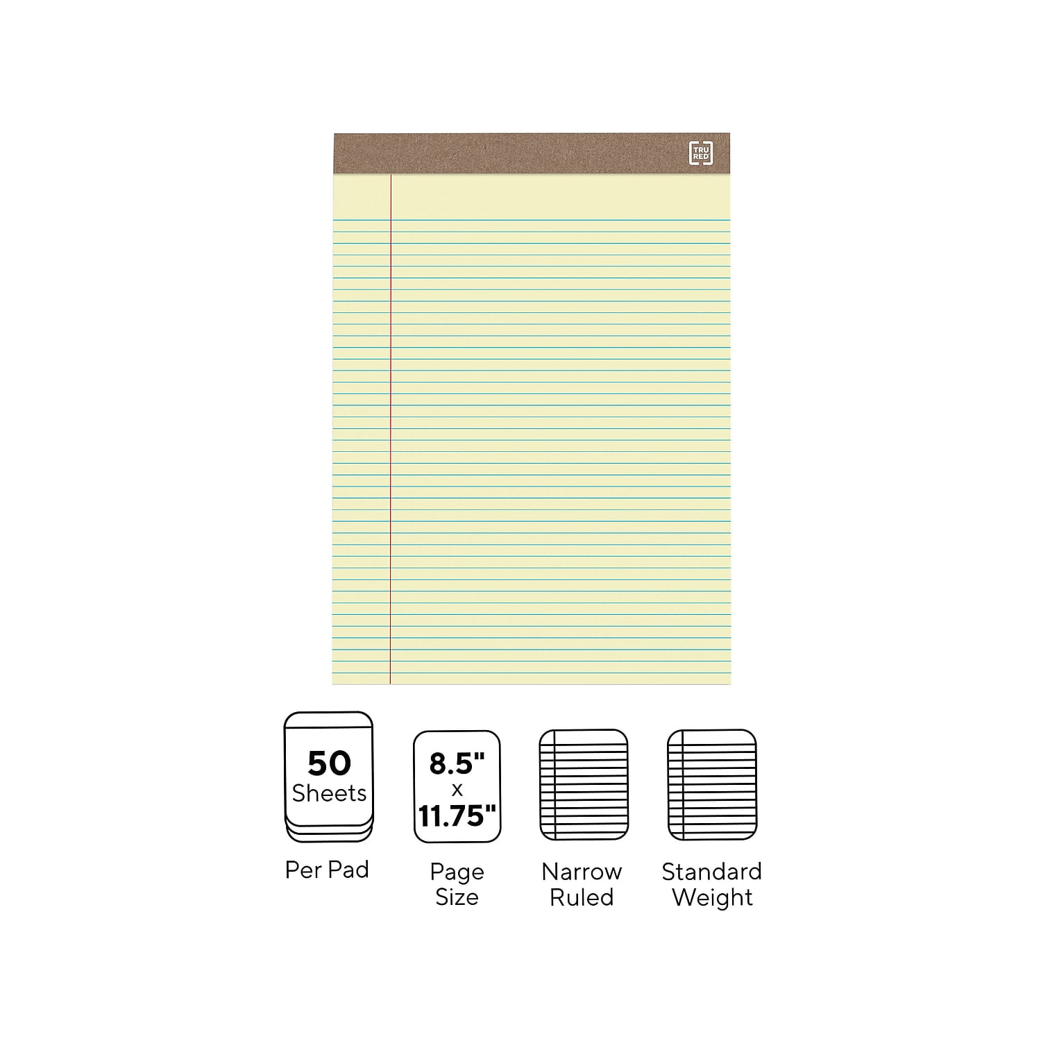 MyOfficeInnovations Notepads 8.5" x 11.75" Narrow Yellow 50 Sh./Pad 12 Pads/PK 354743