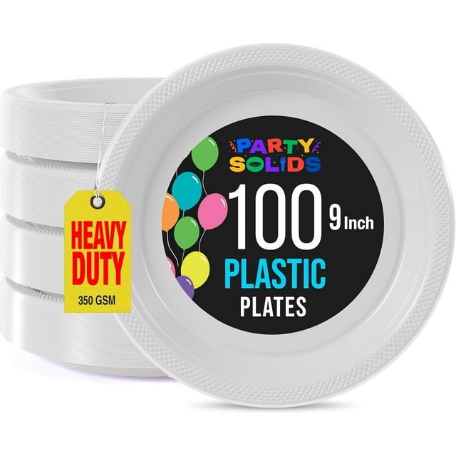 Assiettes en Plastique Blanches Exquises Jetables 9 Pouces Assiettes de Souper en Plastique 100 Pcs Assiettes Blanches Jetables Assiettes en Plastique pour Fête Assiettes Jetables Robustes 350 G/m2 Assiettes Blanches pour Fête.