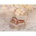 thumbnail image 4 of JeenMata Pave Curved Band - 1.75 Carat Round Cut Lab Created Morganite and Moissanite - Halo Trio Wedding Set - 18K Rose Gold Plating over Silver, 4 of 6