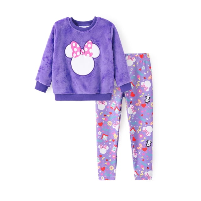 Outfit Disney Minnie Mouse para niña pequeña, forro polar borroso, color morado, 3T