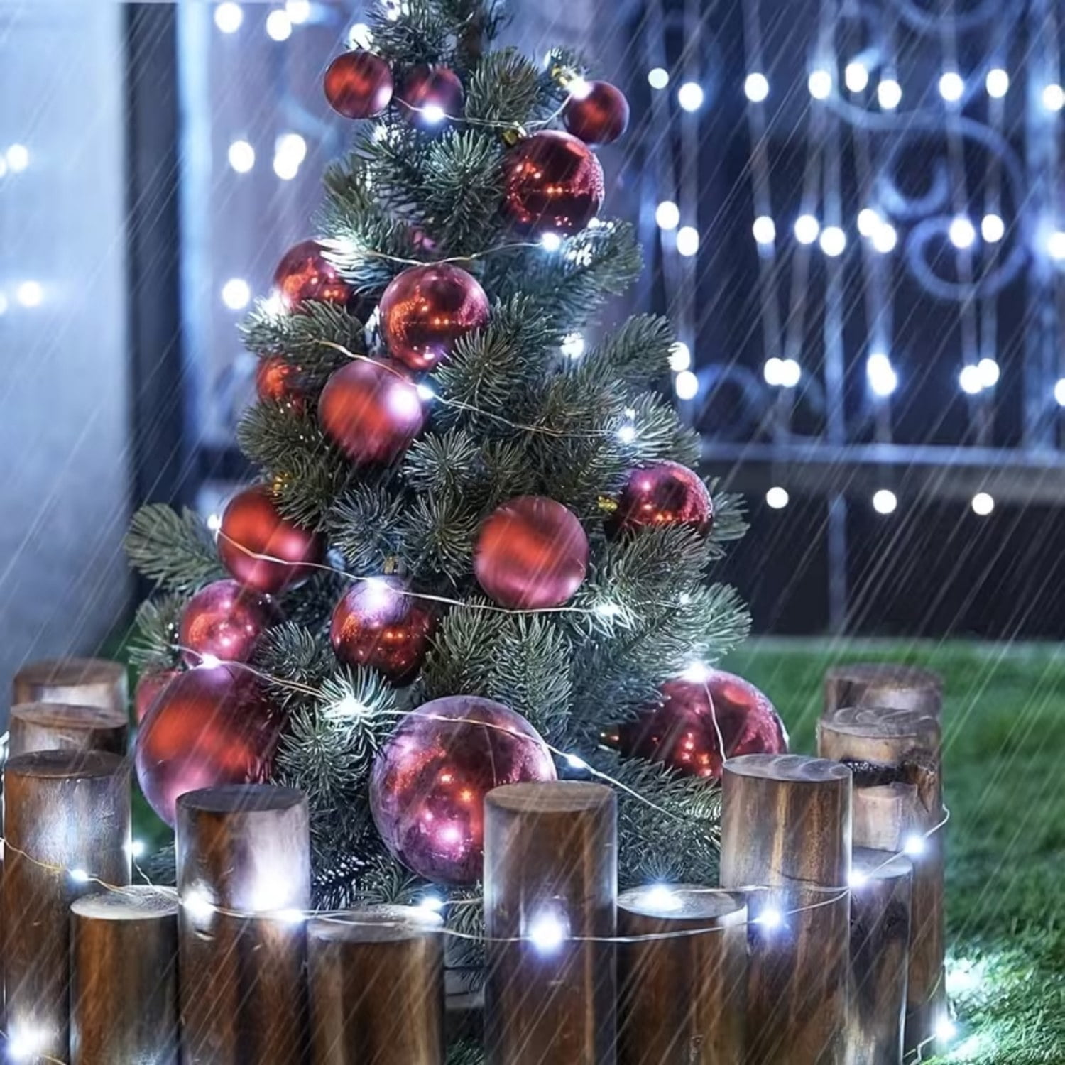 Astoutdoor 8-Piece White Solar Fairy Light String Set, 330 LED Outdoor Solar Christmas Lights with 8 Modes, 9.84 in