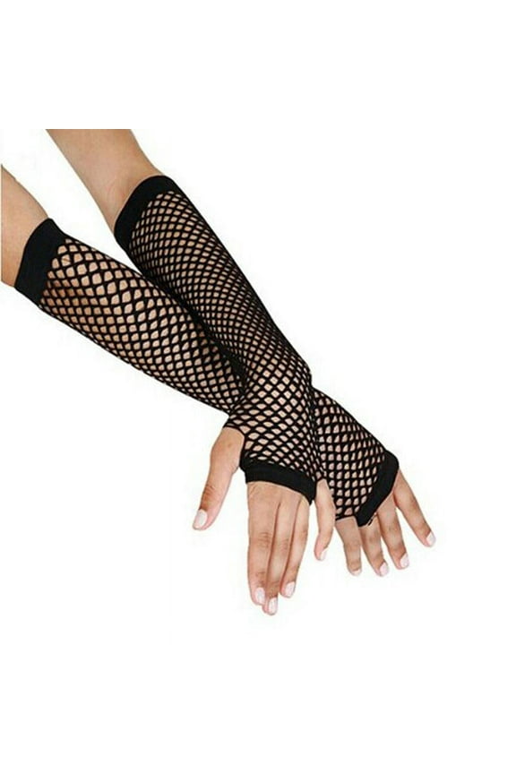 Women's Black Fishnet Fingerless Gloves Mesh Arm Warmers for Punk Goth Disco Dance Party,One Size