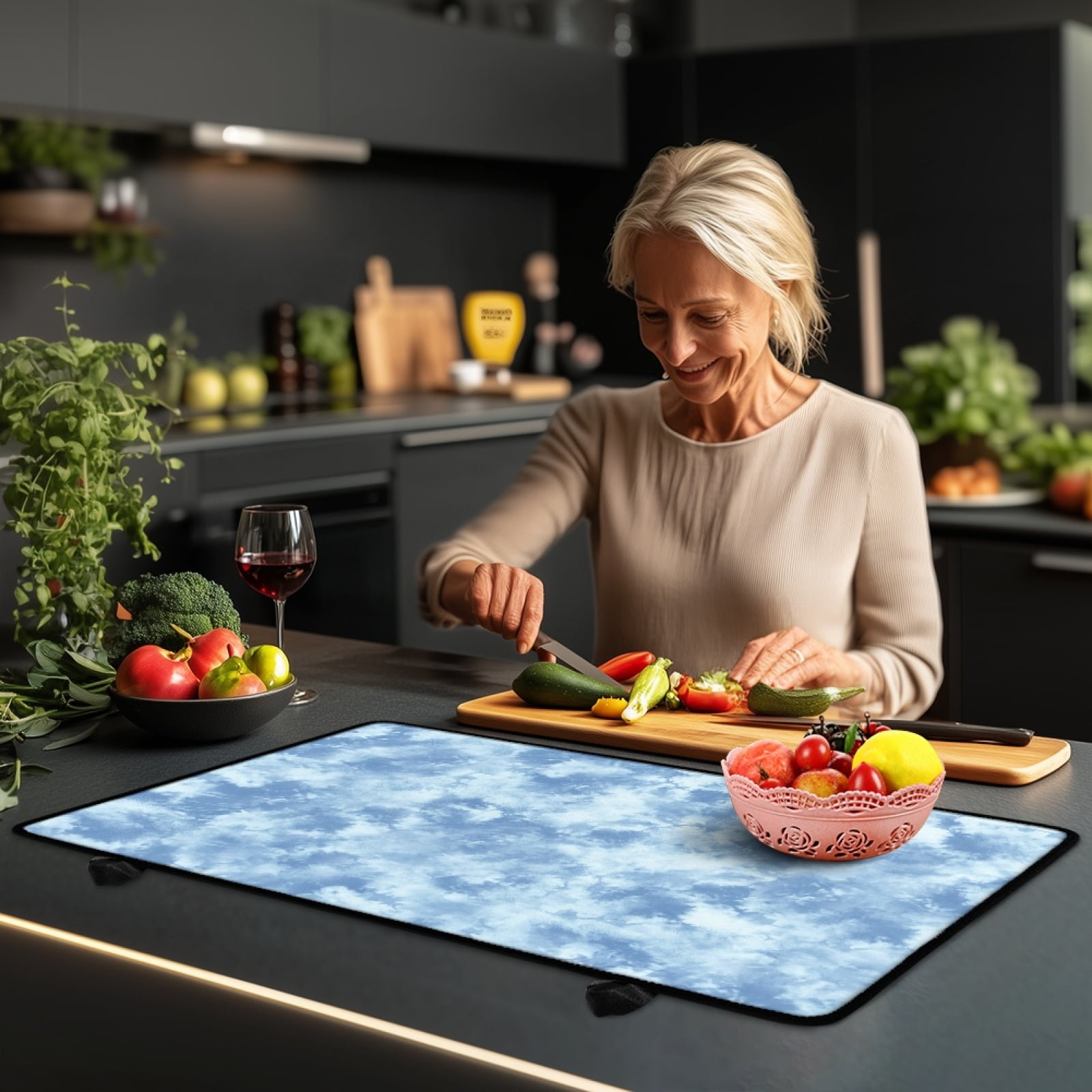 Renewold Stove Cover for Cooktop, Electric Stovetop Protector Cover Non-skid Induction Electric Stove Burner Cover Multipurpose Mat Easy to Clean, Blue Tie-dye