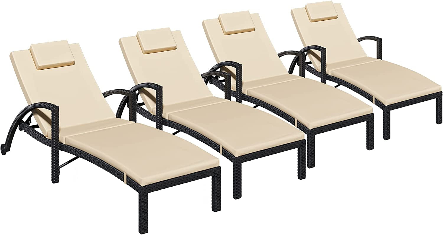 YITAHOME Outdoor Chaise Lounge Chairs, PE Rattan Wicker Patio Pool ...