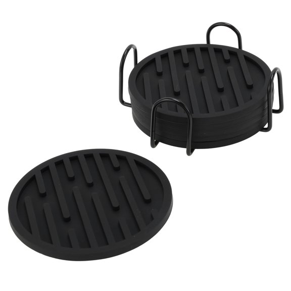 Unique Bargains Water-repellent Stripes Drink Coaster Set Black
