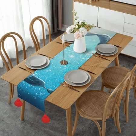 

Winter The Dolphin Table Runner Imitation Linen Table Runner With Red Tassels For Party And Dining Room 14 x 60