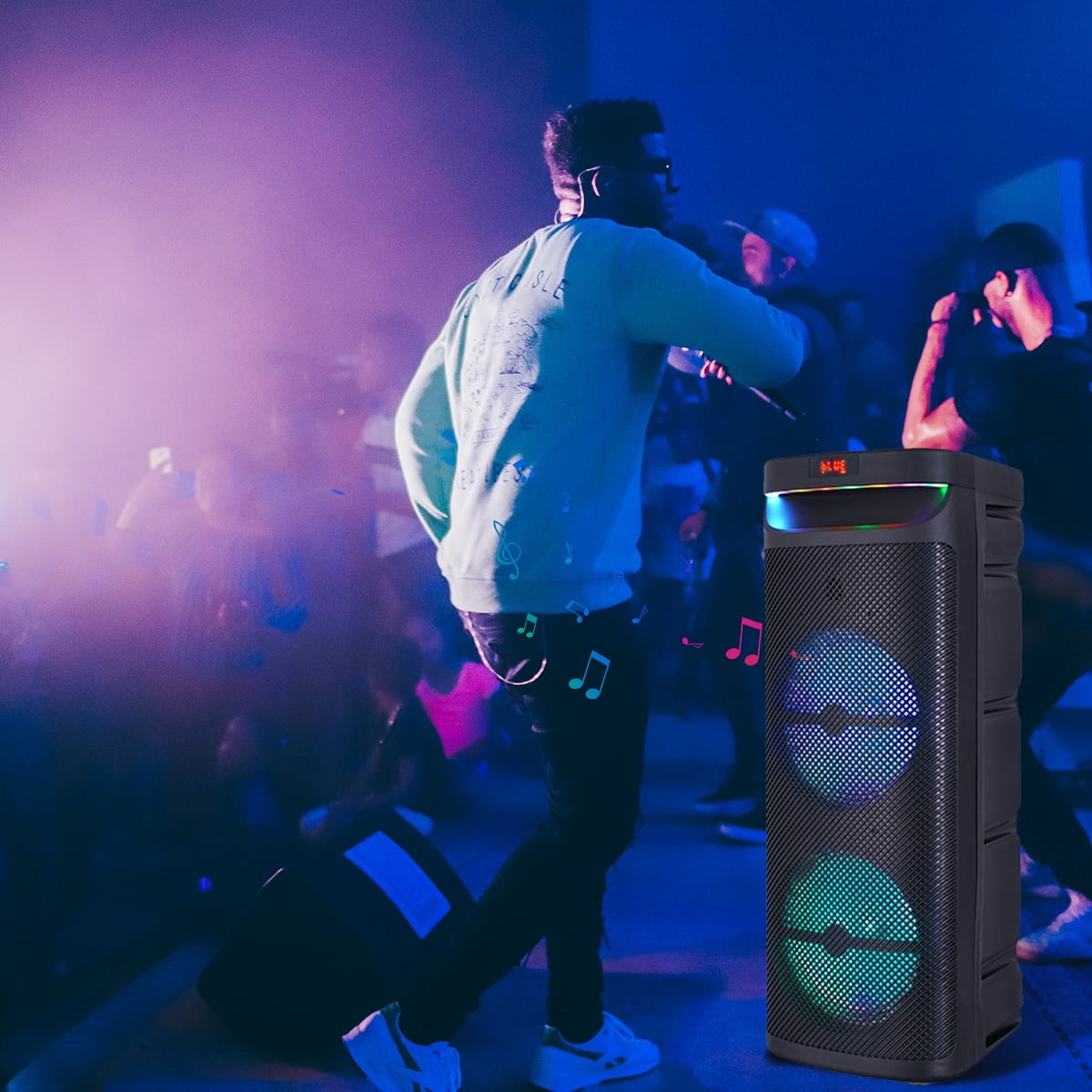 RIDWIND 5000W Peak Power Dual 10" Woofers Portable Party Speaker, Indoor & Outdoor Loud Heavy Bass Sound System with Microphone, RGB Lights, Remote Control, Support TWS/USB/FM, Rechargeable Battery