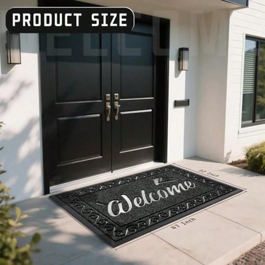Welcome Mat Heavy Duty Sturdy Door Mats For Home Entrance Outdoor Indoor Front Doormat For Outside Patio Floor Entry Porch Garage Office Waterproof Low Profile 47X32 Inches Black
