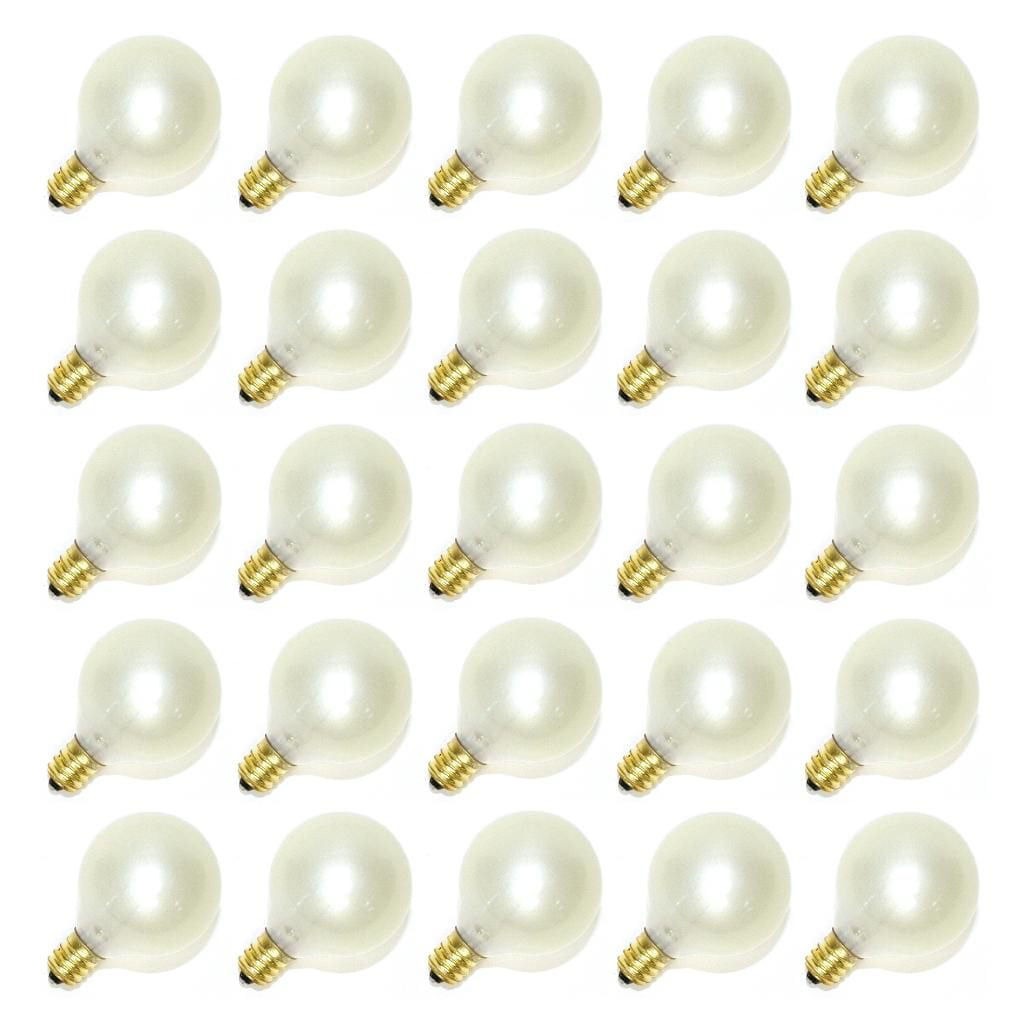 Christmas Light Bulbs G40 Candelabra Screw Base Pearl White 25 pack Sival 40122
