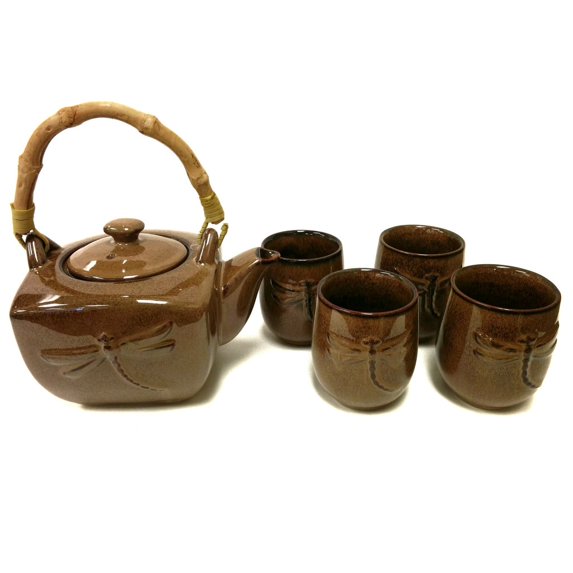 Brown Dragonfly Tea Pot Set Tea Pot