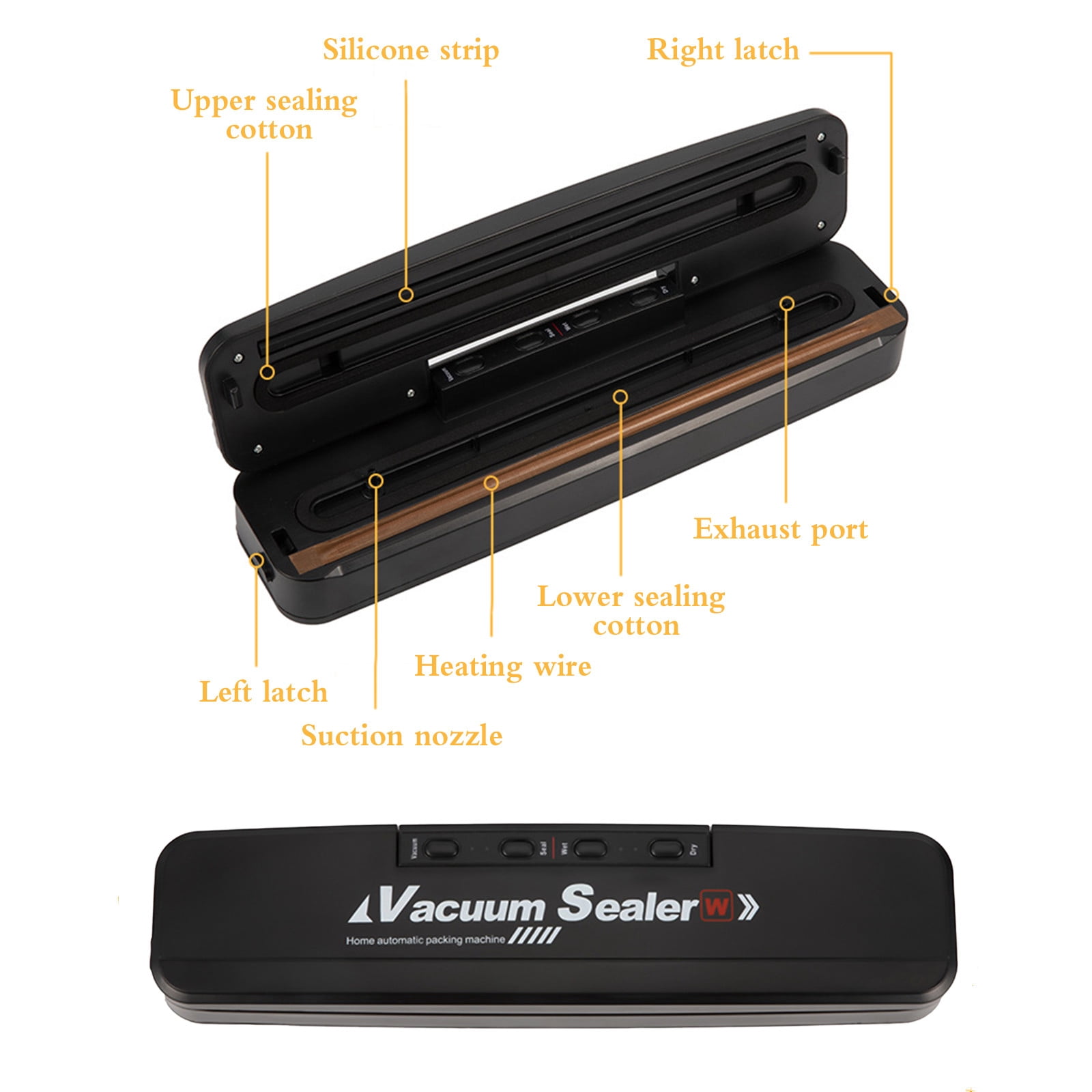 Tuphregyow Vacuum Sealer Automatic Vacuum Sealer Machine for Food Preservation, Sous Vide, and Storage Sealing and Packing System Black