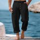 thumbnail image 1 of Pantalones largos para hombre, informales, de playa, de lino, de color liso, holgados, con cordón ajustable y bolsillos con botones, de poliéster., 1 of 9