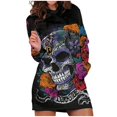 thumbnail image 1 of Femmes Capuche à Manches Longues Sweat-Shirt Poche Crâne Robes à Imprimé Floral, 1 of 5