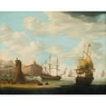 thumbnail image 2 of Adam Silo 18x15 Gold Ornate Wood Frame and Double Matted Museum Art Print Titled - A Seascape with Tall Ships, 2 of 4