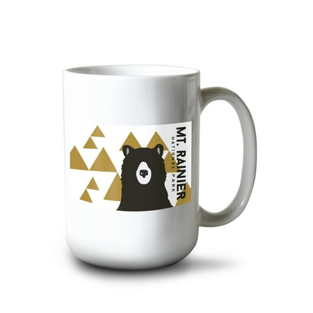 

15 fl oz Ceramic Mug Mount Rainier National Park Bear and Triangles Yellow Horizontal Dishwasher & Microwave Safe