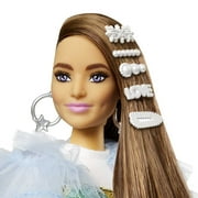 Barbie Extra Fashion Doll with Long Brunette Hair & Bling Clips in Dress with Accessories & Pet