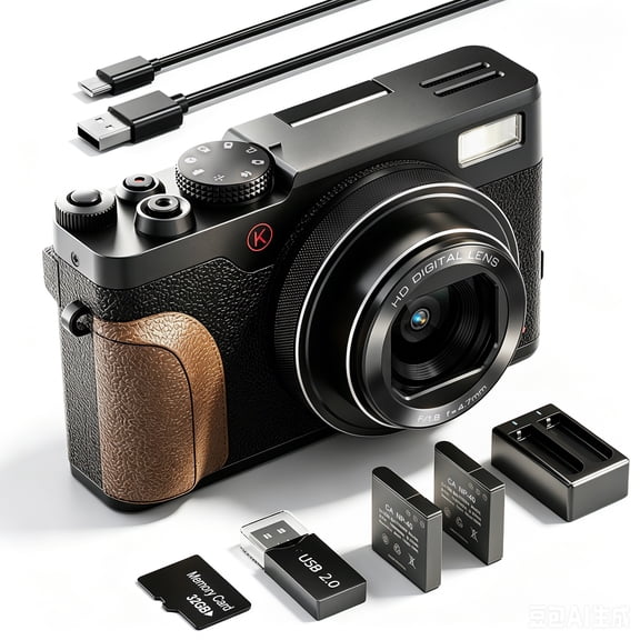 NBD 64MP 5K Autofocus Digital Camera with 180° Flip Screen, 18X Zoom, 3-Inch Screen, Includes 32GB SD Card and 2 Batteries