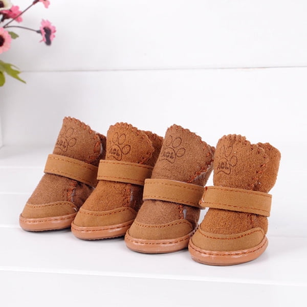 4pcs Small Dog Winter Warm Boots Anti Slip Puppy Shoes Pet Dog