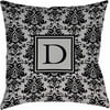 Thumbprintz Damask Monogram Decorative Pillow, Black and Grey