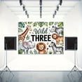 thumbnail image 4 of Young Wild and Three Backdrop Safari Theme 3rd Birthday Photography Background Green Tropic Leaves Giraffe Zebra Elephant 3rd Birthday Party Decorations Banner Supplies Photo Booth Props, 4 of 7