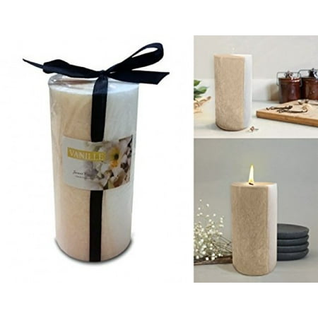 - Scented Pillar Candles Two tone Soothing Relaxing Fragrance Gift wrapped 6 Inch Tall (Vanilla)