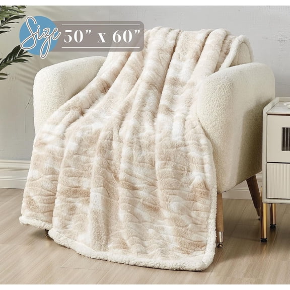 Elegant Comfort Reversible, Printed Sherpa Throw Blanket,, Alaska Beige Sherpa Throw Blanket